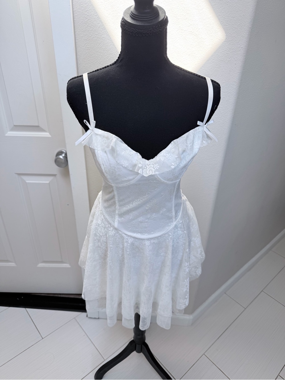 Fashion Nova White Lace Bustier Romper Dress